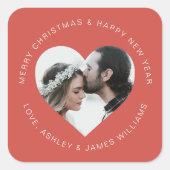Heart Shape Photo Weddenschap Warm-Kerstmis Vierkante Sticker (Voorkant)
