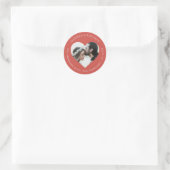Heart Shape Photo Weduwingadres Warm Red Ronde Sticker (Tas)