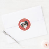 Heart Shape Photo Weduwingadres Warm Red Ronde Sticker (Envelop)