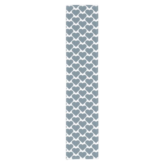 Heart Shape Plaid Blue Gray Table Runner Korte Tafelloper (Voorkant)
