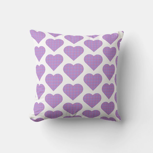 Heart Shape Plaid Pink Purple Kussen (Voorkant)