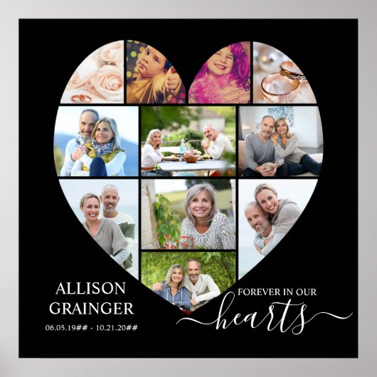 Heart Shaped 11 Photo Collage Funeral Service Poster (Voorkant)