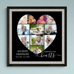Heart Shaped 11 Photo Collage Funeral Service Poster