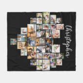 Heart Shaped 36 Foto Collage Script Name Black Fleece Deken (Voorkant (Horizontaal))
