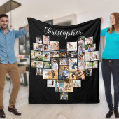 Heart Shaped 36 Foto Collage Script Name Black Fleece Deken