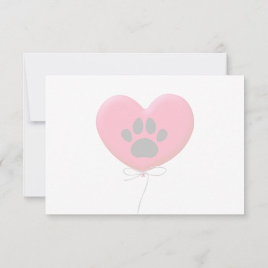 Heart Shaped Balloon With Dog Paw Print Blank Notitiekaartje (Achterkant)