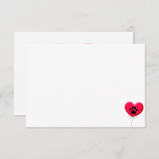 Heart Shaped Balloon With Dog Paw Print Blank Notitiekaartje (Voorkant / Achterkant)