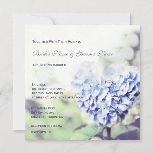 Heart-Shaped Blue Hydrangea Wedding Invitation Kaart (Voorkant)