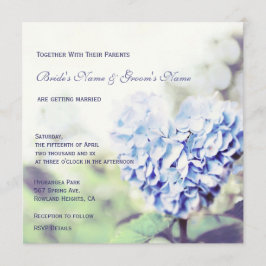 Heart-Shaped Blue Hydrangea Wedding Invitation Kaart