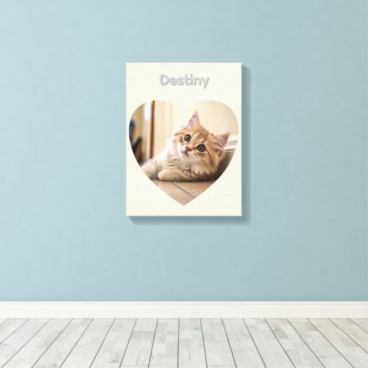 Heart-Shaped Cat Design Canvas Afdruk (Insitu (Houten vloer))