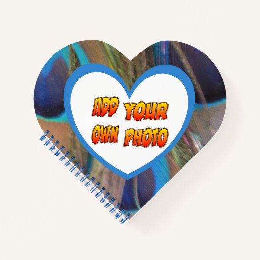 Heart Shaped Cust. Foto Peacock Feathers Notitiebo Notitieboek (Voorkant)