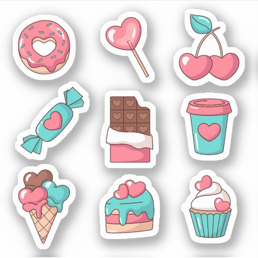 Heart Shaped Desserts Stickers (Voorkant)