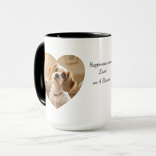 Heart-Shaped Dog Design – “Happiness on Four Paws” Mok (Voorkant links)