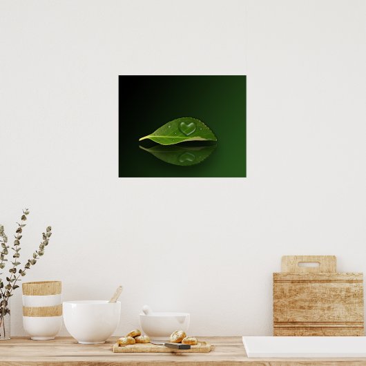Heart Shaped Droplet op Leaf Poster (Keuken)
