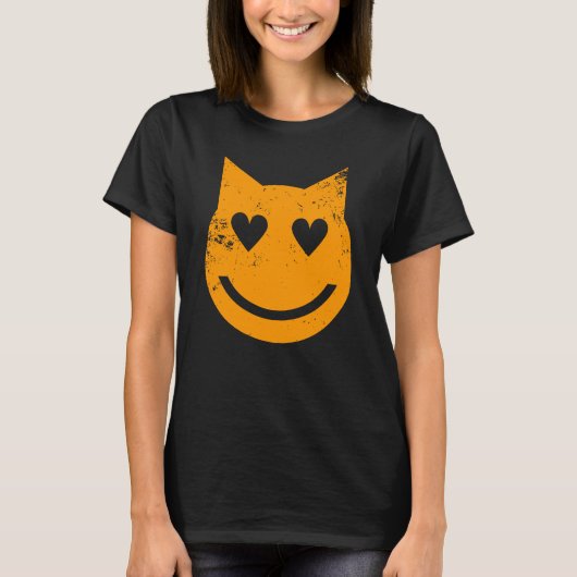 Heart Shaped Eyes Grunge Cat Emoji T-shirt (Voorkant)