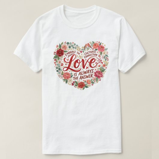 Heart-Shaped Floral Typography T-shirt (Design voorkant)