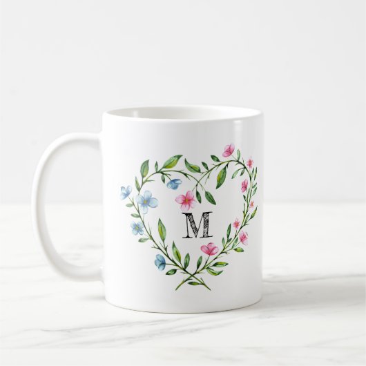 Heart Shaped Floral Wreath Koffiemok (Links)