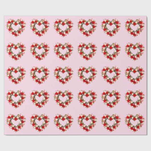 Heart Shaped Floral Wreath Roses Daisies Tulips Cadeaupapier (Vlak)