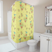 Heart Shaped Flower Fern Leaf Daisy Patterned Bird Douchegordijn (In situ)