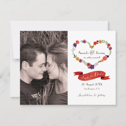Heart-Shaped Flower Wreath Rustic Wedding Aankondiging (Voorkant)