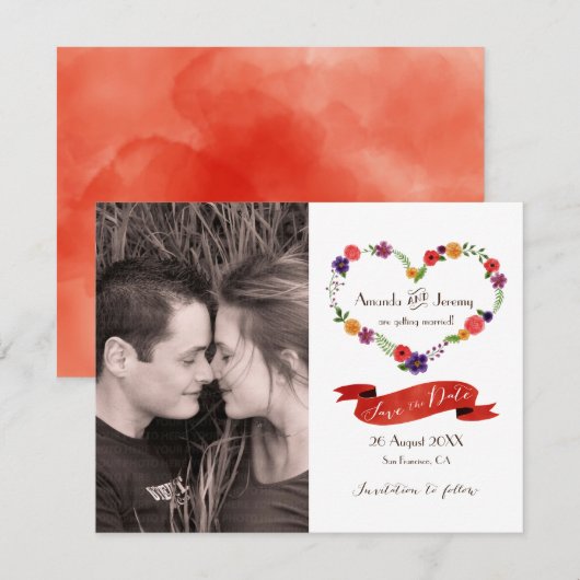Heart-Shaped Flower Wreath Rustic Wedding Aankondiging (Voorkant / Achterkant)