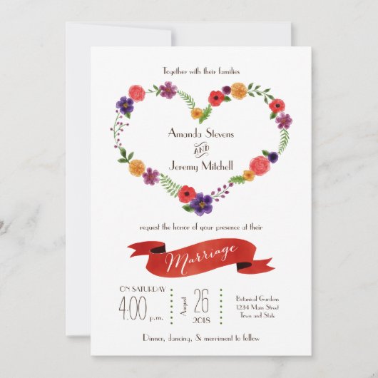 Heart-Shaped Flower Wreath Rustic Wedding Kaart (Voorkant)