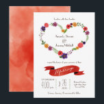 Heart-Shaped Flower Wreath Rustic Wedding Kaart<br><div class="desc">Waterverf bloemen die in een hartvormig geschreeuw zijn gegoten, maken van deze rustige huwelijksuitnodigingssuite een keuzemogelijkheid. Een lintbanner en een achtergrond voor het wassen van de waterkleur aan de achterkant voegt een handgemaakte, maar elegante aanraking toe. Deze set is perfect voor lente- en zomerbruiloften. De kleuren kunnen worden aangepast om...</div>