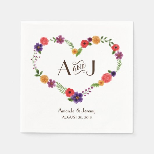 Heart-Shaped Flower Wreath Rustic Wedding Servet (Voorkant)