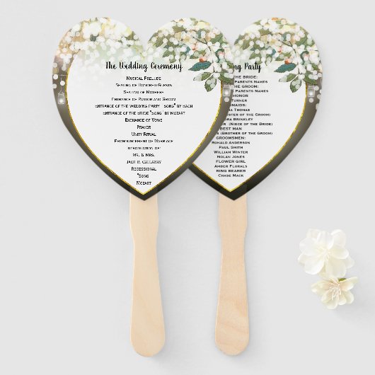 Heart Shaped Green Leaf Tree Wedding Program Fan Handwaaier (Voorkant en achterkant)