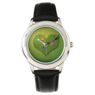 Heart-Shaped Lawn Flowers Butterfly Horloge