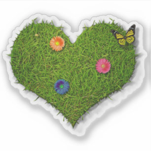 Heart-Shaped Lawn Flowers Butterfly Sticker