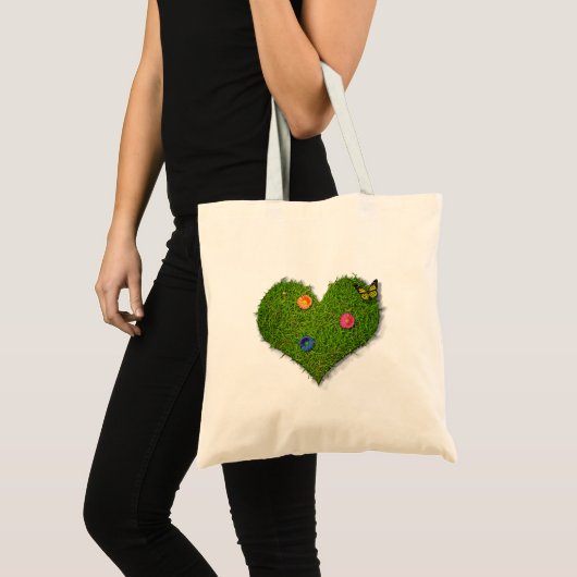 Heart-Shaped Lawn Flowers Butterfly Tote Bag (Voorkant (product))