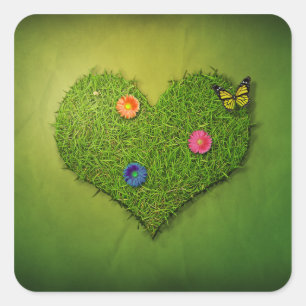 Heart-Shaped Lawn Flowers Butterfly Vierkante Sticker