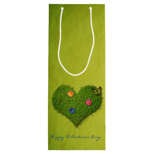 Heart-Shaped Lawn Flowers Butterfly Wijn Cadeautas (Achterkant)