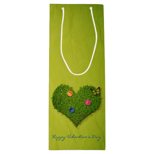 Heart-Shaped Lawn Flowers Butterfly Wijn Cadeautas (Voorkant)