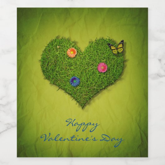 Heart-Shaped Lawn Flowers Butterfly Wijn Etiket (Enkel label)