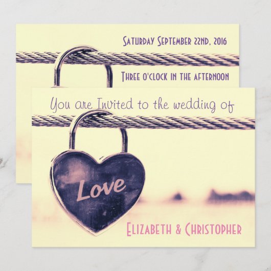 Heart Shaped Love Padlock Wedding Kaart (Voorkant / Achterkant)