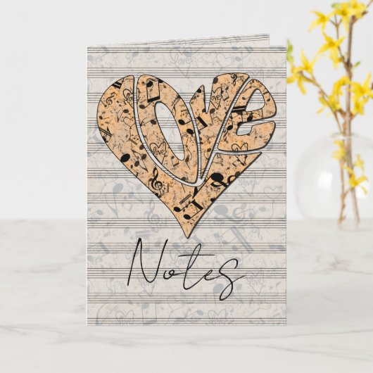 Heart-Shaped Love Typography with Musical Notes Kaart (Gele Bloem)