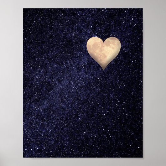 Heart Shaped Moon in de Sterrennacht Sky Poster (Voorkant)