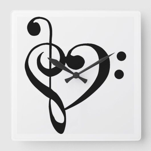 "HEART SHAPED MUSICAL NOTE" CLOCK VIERKANTE KLOK (Voorkant)