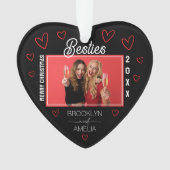 Heart Shaped Photo Black and Red Besties Christmas Ornament (voorkant)