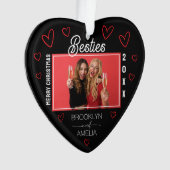 Heart Shaped Photo Black and Red Besties Christmas Ornament (voorkant)