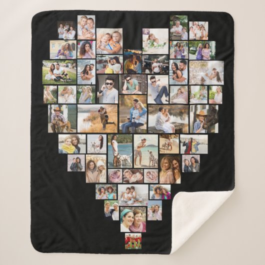 Heart Shaped Photo Collage 51 Afbeelding Sjabloon Sherpa Deken (Voorkant)