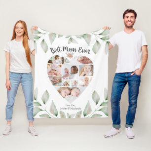 Heart Shaped Photo Collage Beste mama ooit Greener Fleece Deken