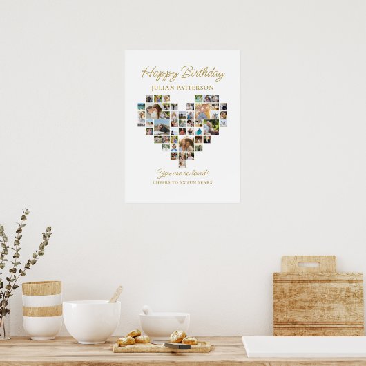 Heart Shaped Photo Collage Birthday Party Welcome Poster (Keuken)