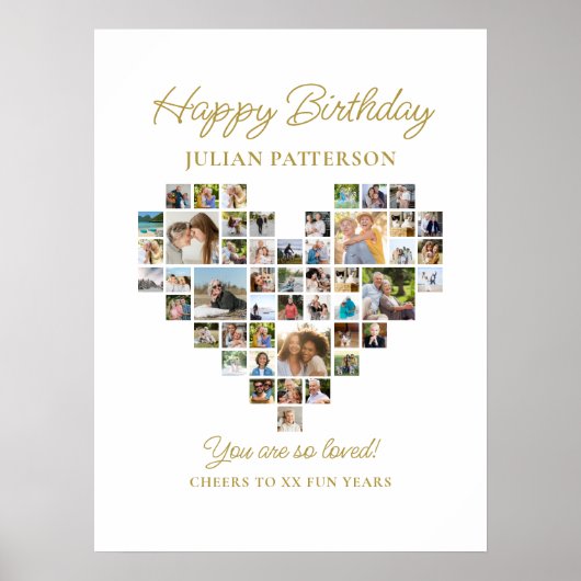 Heart Shaped Photo Collage Birthday Party Welcome Poster (Voorkant)