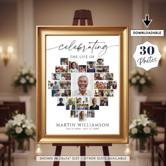 Heart Shaped Photo Collage Celebrating the Life Poster