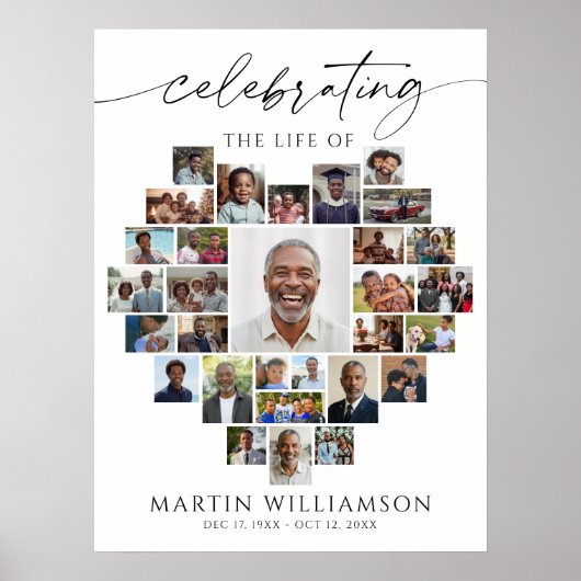 Heart Shaped Photo Collage Celebrating the Life Poster (Voorkant)