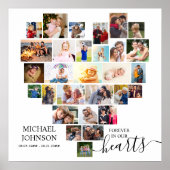 Heart Shaped Photo Collage Funeral Memorial Square Poster (Voorkant)