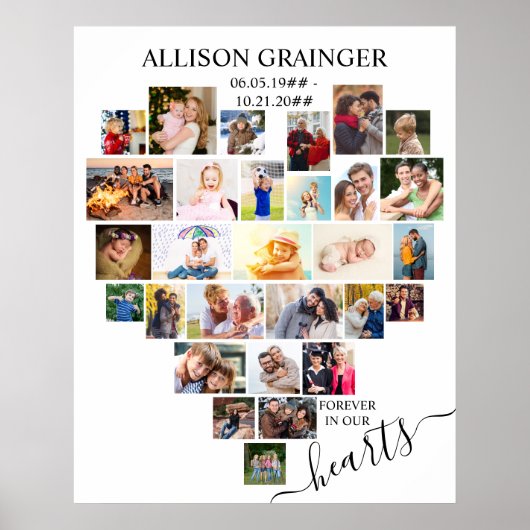 Heart Shaped Photo Collage Funeral Memory Board Poster (Voorkant)